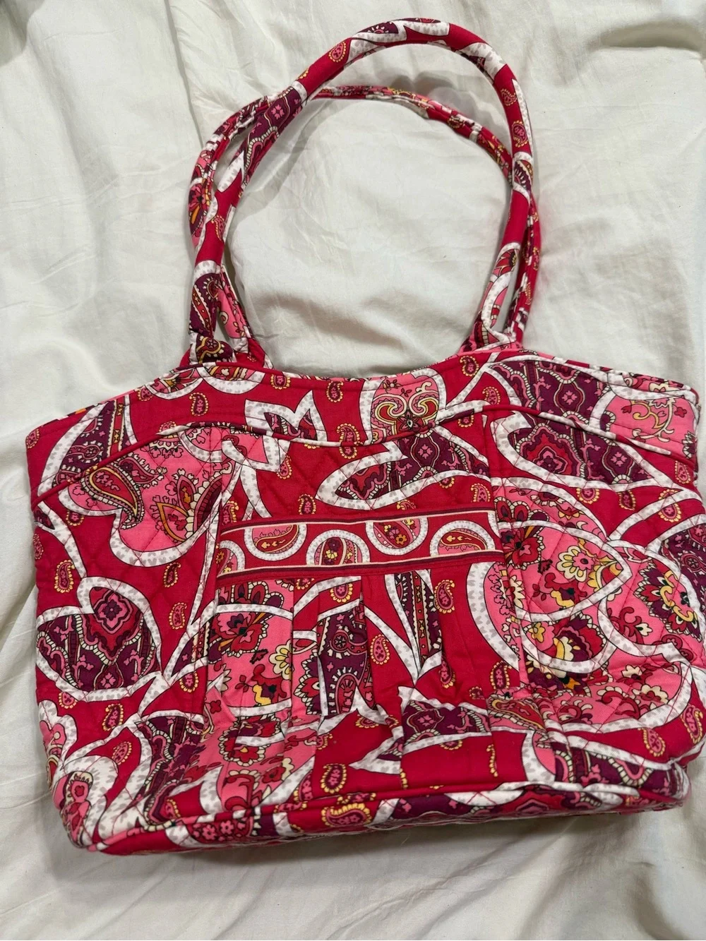 Vera Bradley Pink Paisley Quilted Tote Bag & Matching Zip Cosmetic Pouch Set